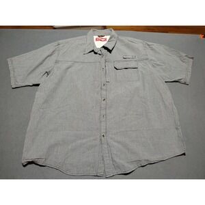 Wrangler Shirt Men 2XL Navy Plaid Farmer Outdoor Hiking Short Sleeve Button Up